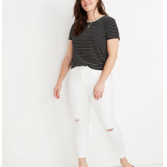Madewell 9" Mid-Rise Skinny Crop Jeans in Pure White: Knee-Rip Edition - NWT - Picture 1 of 5